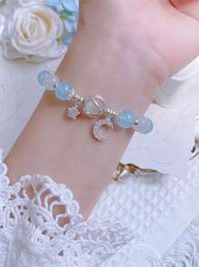 1 Stück Einfaches und modisches süßes Mädchenarmband mit Stern- und Mond Kristallperlen