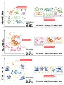 1 Piece Of 11.81 * 47.24in/15.74 * 47.24in Text Customized Wall Sticker, Teddy Bear On The Moon, Clouds, Stars, Elephants, Dinosaur Cartoon Painting, Self-Adhesive Painting For Home Bedroom, Study Stylish, Colorful, Cute Custom, Personalized, Unique Ideal Gifts For Her Her, Boyfriend, Girlfriend, Dad, Family, Mom, Friends, Pets, Son, School Students, Daughter, Workers School, Home, Office Birthday Graduation