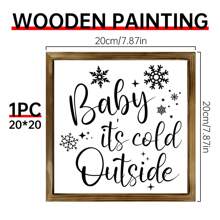1 Tấm biển treo tường theo chủ đề mùa đông - Biển gỗ đóng khung 'Trời lạnh quá', Đồ trang trí ngày lễ trang trại đa năng, 7,87x7,87 inch, Tranh tường bằng vải canvas - Nhiều màu - Xem 2