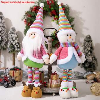 1pc/2pcs Set 26.4in*4.3in Christmas Gift Rainbow Extendable Retractable Legs Knitted Christmas Decorations Ornaments, Lovely Colorful Stripe Santa Claus Snowman Figure Ornaments Christmas Holiday Decoration Gnomes Suitable For Holiday Party Decoration