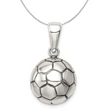 The Black Bow Sterling Silver 14mm Antiqued 3D Soccer Ball Necklace