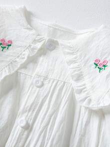 3 件套年轻女孩 2024 秋冬装：3D 花卉装饰毛衣背心、长袖衬衫、牛仔长裤 - 紫色 - 查看 6