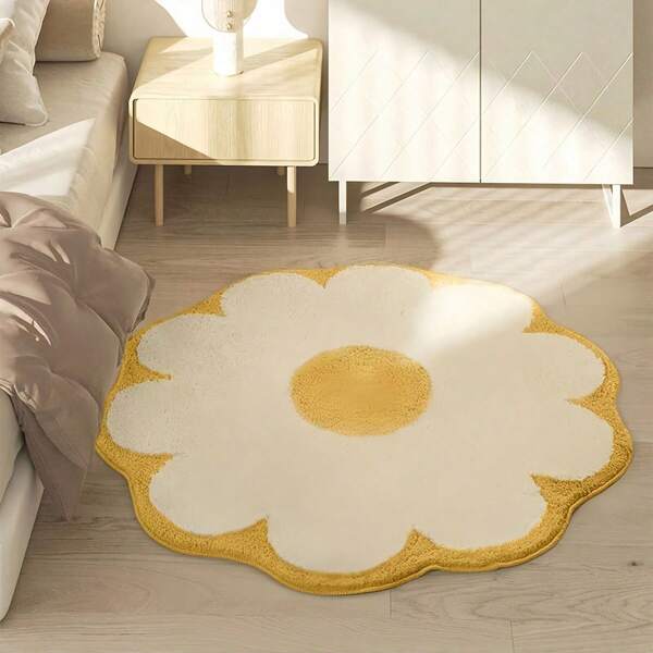1pc Fluffy Soft Flower Area Rug - Asymmetrical Lounge Carpet Made Of Imitation Cashmere, Thickened, Washable, And Plush For Home Dressing Room- Plush, Machine Washable, Non-Shedding, Non-Slip, Soft, - Perfect For Bedroom, Bedside, Living Room, And Home Decor