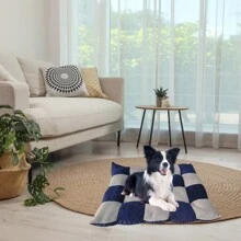 Pet Checkered Mattress 50x60 Soft Blanket For Dogs And Cats Plain - 霧霾藍 - 查看 3