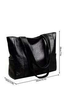 1 pieza Bolso tote de piel de PU de unicolor de alta calidad y de moda, adecuado para ir al trabajo, para la rutina diaria, con asa de mano o correa para el hombro - Negro - Ver 8