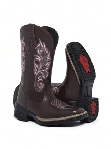 Women's Texan Boot In New Leather Floral Embroidered Country Style With Comfort And Elegance - màu đen - Xem 2