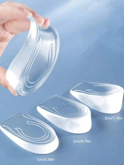 1 par de plantillas invisibles y transparentes para aumentar la altura de la mujer, almohadilla de silicona con amortiguación de impactos y transpirable para comodidad, adecuadas para zapatos deportivos, botas, zapatos casuales, etc.