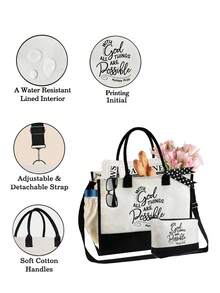 Túi vải canvas họa tiết chữ "All Good Things Are Possible" màu đen và trắng, có dây đeo vai, túi vải bố Christian Faith Over Fear dung tích lớn, có túi đựng đồ trang điểm, Christian, thể hiện niềm tin của bạn, túi đeo vai in chữ, túi xách thường ngày của phụ nữ, túi mua sắm & túi quà tặng, túi giáo viên làm quà tặng giáo viên, vật dụng cần thiết cho ngày tựu trường - Đen và trắng - Xem 6