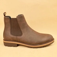 Neue Herren Retro Chelsea Stiefel Schlüpfen Runde Zehenkappe Winter Stiefel, Mode Business Lässig Knöchelstiefel Outdoor rutschfeste Dicksohle