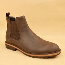 Neue Herren Retro Chelsea Stiefel Schlüpfen Runde Zehenkappe Winter Stiefel, Mode Business Lässig Knöchelstiefel Outdoor rutschfeste Dicksohle