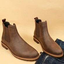 Neue Herren Retro Chelsea Stiefel Schlüpfen Runde Zehenkappe Winter Stiefel, Mode Business Lässig Knöchelstiefel Outdoor rutschfeste Dicksohle