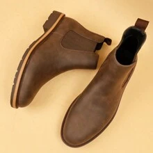 Neue Herren Retro Chelsea Stiefel Schlüpfen Runde Zehenkappe Winter Stiefel, Mode Business Lässig Knöchelstiefel Outdoor rutschfeste Dicksohle