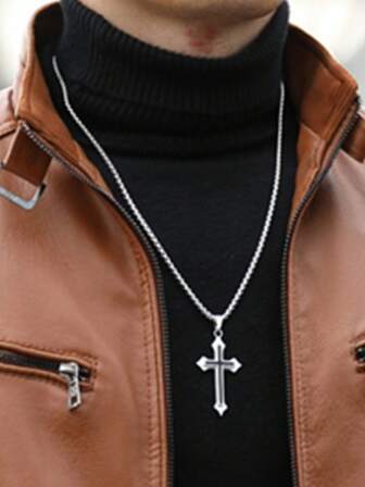 Herr minimalistisk skinnjacka med dragkedja framtill, långärmad, moderiktig, för hösten/vintern