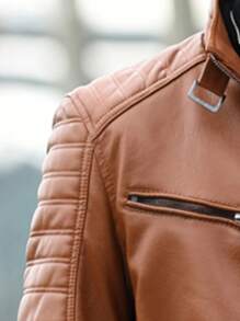 男士前拉链长袖简约皮夹克，时尚，秋冬