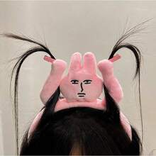1pc Fun Pink Bunny Fluffy Headband, Grab Bangs Hair Accessory - Multicolor - View 9