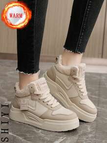 Women's White Casual Shoes, Sports Shoes, Winter New Products With Plush Insulation, Outdoor Thick Sole Height Increase, Fashionable And Versatile Vacation Style, Student Outdoor Hiking Skateboard Shoes, Flat Chunky Sneakers, Snow Boots, Women's Shoes, Height Increasing Shoes, Plush Insulation, Thanksgiving, Halloween Gifts - Khaki - View 10