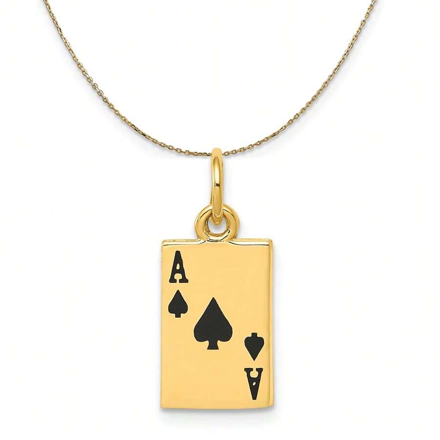 The Black Bow 14k Yellow Gold Enameled Ace Of Spades Card Necklace