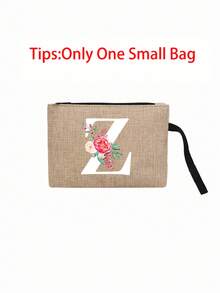 Linen Tote Bag, Including A Printed Initials A-Z Tote Bag And A Printed Small Bag, Black Letters, Flowers, Personalized Gift Package, Yellow Linen Black Tote Bag With Black Buckle, Combination Of Small And Large Bag