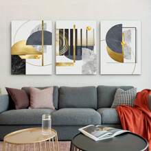 Framed 3pcs Abstract Canvas Wall Art Geometric Canvas Paintings Large Grey Black And Gold Foil Wall Decor Nordic Luxury Gold Posters And Prints Modern Artwork Ideal Gift For Living Room Bedroom Bathroom Home Decor - 黑色 - 查看 8