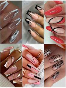 6 瓶 5ml 线型凝胶指甲油 6 种颜色绘画条纹涂鸦凝胶指甲油法式 UV 凝胶黑白金银色 DIY 绘画指甲油 - 彩色 - 查看 3