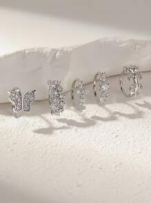 5pcs/Set Copper Zirconia Luxury Fashion Butterfly, Leaf, Cross Nose Hoop Piercing Earrings, Suitable For Women, Christmas, Valentine's Day, Birthday Gift, Halloween, Daily Wear,Mom,Mother,Mother's Day,Gift