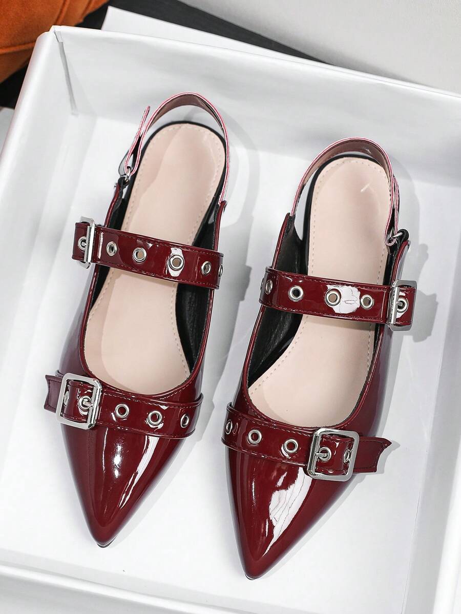 Zapatos planos de punta fina para mujer, de bajo escote en burdeos, nuevos para otoño/invierno 2024, mocasines rojos de angora, planos de suela blanda de estilo británico casual, tallas grandes 41-43, Mary Janes, atuendos de fiesta