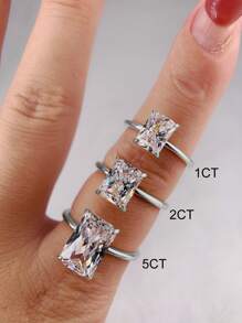 1pc Elegant Luxury 925 Sterling Silver Four-Claw Rectangular Ring For Women, Jewelry Gift, Birthday Gift, Party Gift - Silver - View 5