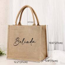 可定制伴娘名字帆布手提包配围巾、亚麻手提包、新娘送礼会礼物、沙滩包、单身派对礼物、伴娘礼物 - 黃色 - 查看 3