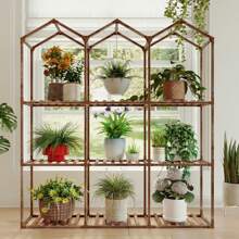 1pc Indoor Plant Stand, 9-Tier Tall Plant Stand For Multiple Indoor Plants, 48.43-Inch Large Wooden Castle-Shaped Flower Display Rack, Suitable For Living Room, Patio, Balcony. - Wood Color - View 1