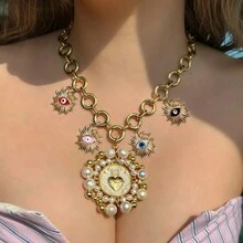 时髦珐琅饰品时尚项链女士金色邪眼吊坠项链幸运美学土耳其度假派对配饰女士派对微型密镶项链珠宝礼物圣诞派对 - Y項鍊 - 查看 3