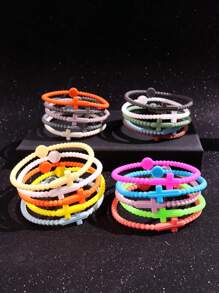 Set de 10 piezas de brazaletes elásticos de silicona multicolor personalizados de moda para hombres, joyería para deportes al aire libre