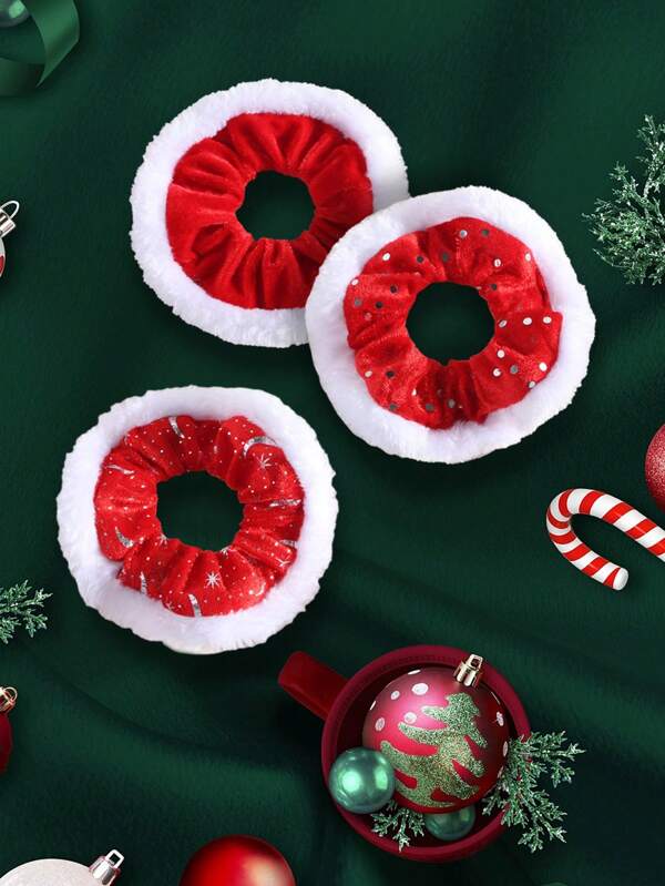 1pc Christmas Party Polyester Fashion Hair Scrunchie With Star, Moon And Polka Dot Pattern, Colorblock Holiday Hair Accessory For Women Scrunchies Hair Tie
