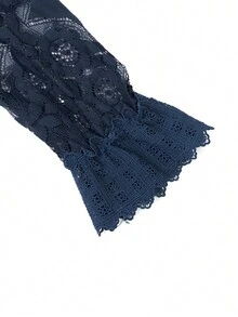 Women's Stand Collar Lace Splice Hollow Out Long Sleeve Elegant Blouse