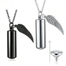 Colar com urna para cinzas, joia de cremação em aço inoxidável para homens e mulheres, colar memorial com pingente cilíndrico de anjo e kit de enchimento. - cilindro - Ver 1