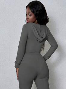 LovelyWholesale Damen Lässig Hooded Kragen Reißverschluss Crop einfach und schlicht für Alltagstragen Strickjacke Frühling Herbst