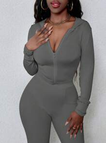 LovelyWholesale Damen Lässig Hooded Kragen Reißverschluss Crop einfach und schlicht für Alltagstragen Strickjacke Frühling Herbst