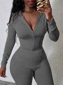 LovelyWholesale Damen Lässig Hooded Kragen Reißverschluss Crop einfach und schlicht für Alltagstragen Strickjacke Frühling Herbst