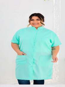 Sleeveless Lab Coat With Oxford Collar And 3 Pockets - 橄欖綠 - 查看 1