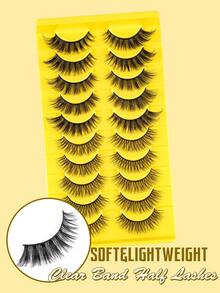 10 对自然假睫毛，睫毛浓密，柔软蓬松，适合日常化妆，3D 仿貂皮手工睫毛 - 浓密、交叉和细长款式 - 眼尾拉長款 - 查看 4