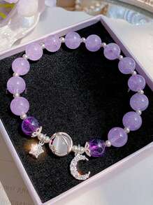 1 Stück Einfaches und modisches süßes Mädchenarmband mit Stern- und Mond Kristallperlen