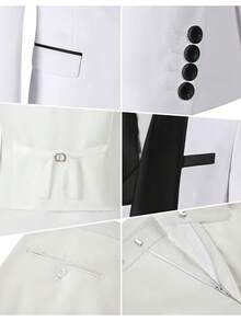 3 Piece Men's Suits One Button Slim Fit Mens Suit Double Breasted Fall Winter Gift Clothes Suits For Men Prom Bussiness Wedding Party Suit White Size XS-XXXL Blazer Vest Pants - 白色 - 查看 5
