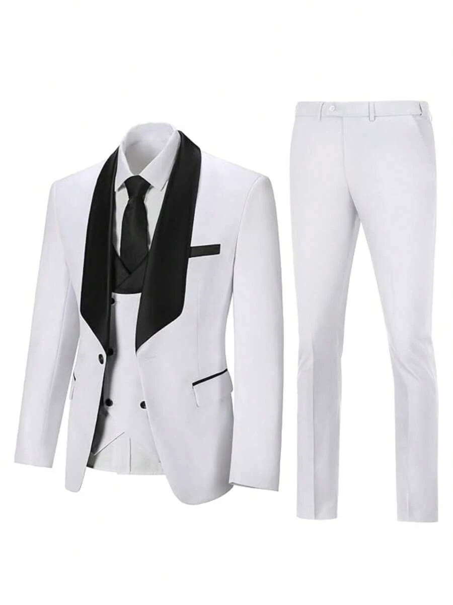 3 Piece Men's Suits One Button Slim Fit Mens Suit Double Breasted Fall Winter Gift Clothes Suits For Men Prom Bussiness Wedding Party Suit White Size XS-XXXL Blazer Vest Pants - 白色 - 查看 1