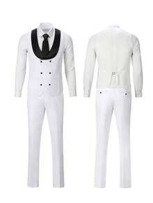 3 Piece Men's Suits One Button Slim Fit Mens Suit Double Breasted Fall Winter Gift Clothes Suits For Men Prom Bussiness Wedding Party Suit White Size XS-XXXL Blazer Vest Pants - 白色 - 查看 4