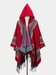 1 件纯色渐变休闲连帽斗篷，秋冬款 - 彩色 - 查看 21