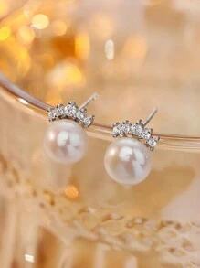 GAGAFEEL 1 Par de Brincos Elegantes e Delicados de Pérola de Água Doce de Prata 925 com Coroa, Brincos de Zircônia para Menina/Mulher/Namorada/Mãe, Presente de Festa, Encontro, Uso Diário, Aniversário