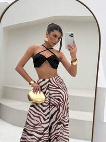 Animal Print Zebra Wide Leg Pants In Premium Soft Fabric – Exclusive Comfort And Style - Màu nâu  Mocha - Xem 2