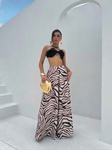 Animal Print Zebra Wide Leg Pants In Premium Soft Fabric – Exclusive Comfort And Style - Màu nâu  Mocha - Xem 4