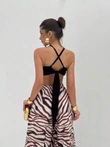 Animal Print Zebra Wide Leg Pants In Premium Soft Fabric – Exclusive Comfort And Style - Màu nâu  Mocha - Xem 3