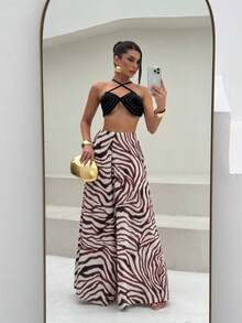 Animal Print Zebra Wide Leg Pants In Premium Soft Fabric – Exclusive Comfort And Style - Màu nâu  Mocha - Xem 1