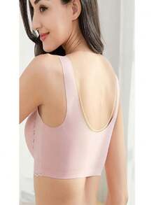 5D Seamless Bra Removable Cup Reinforced Lace Cold Mesh Top High Elasticity - Màu hồng gỉ - Xem 2